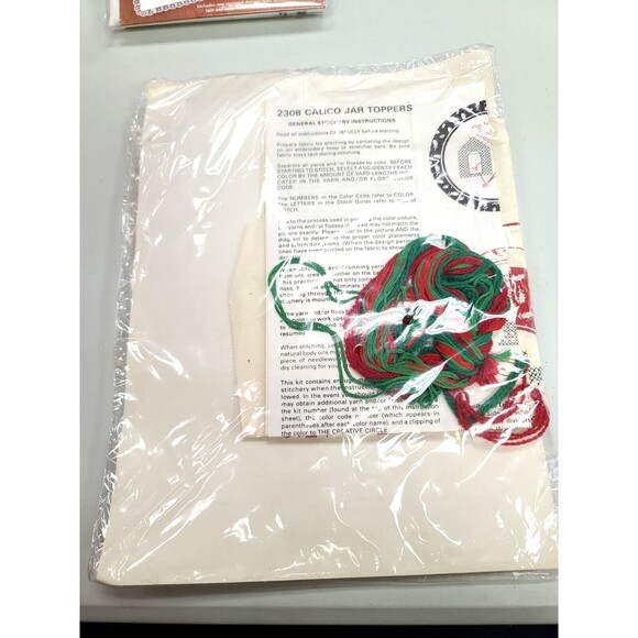 VTG NEW Creative Circle #2308 Calico Jar Toppers - Stamped Cross Stitch Kit - Picture 8 of 8